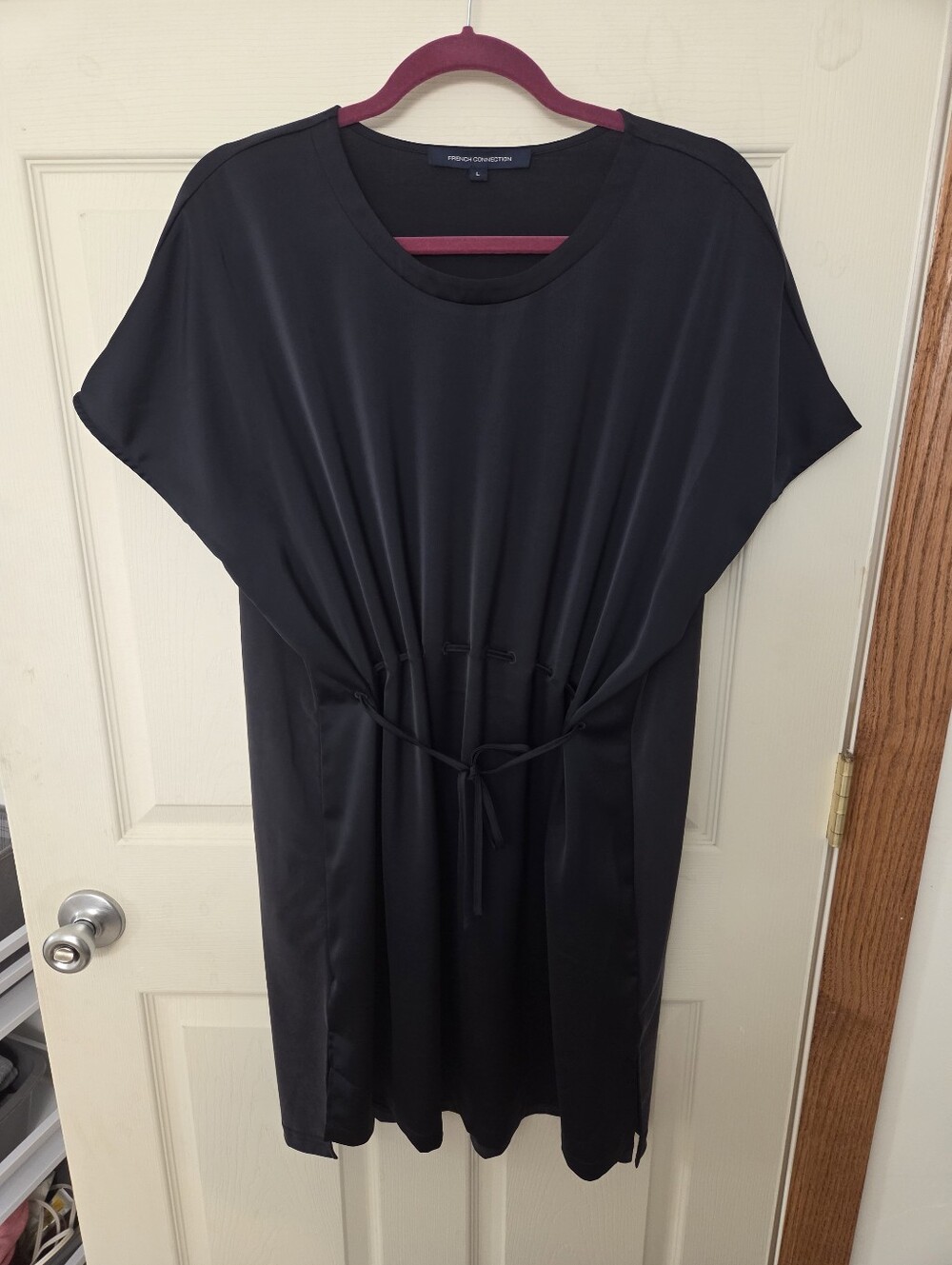 French Connection Dark Navy Silky Front, Suede-feel Back Tunic With Draw String